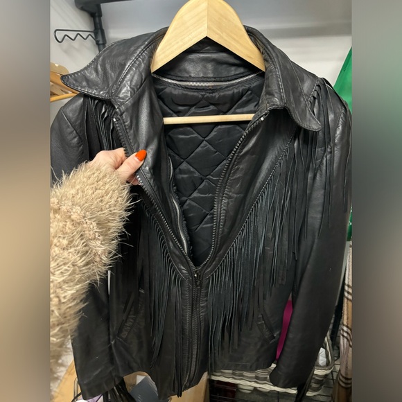 Vintage 1970s leather fringe motorcycle jacket - Picture 1 of 3